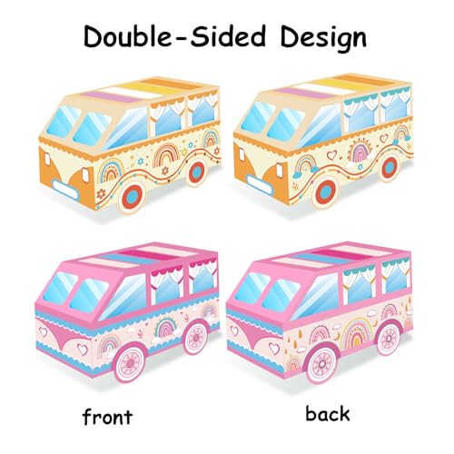 Qpout 12pcs Groovy Party Boxes Hippie Bus Treat Goodie Caramelos Cajas De Papel Boho Rainbow Party Suministros Dos Cumpleaños Groovy Boho Hippie Tema Autobús Retro Centros de Mesa de los años 60