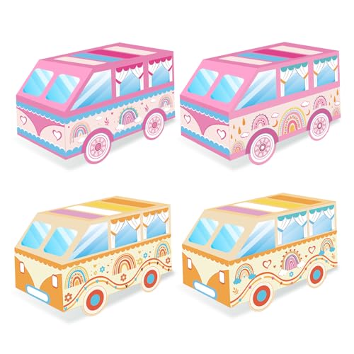 Qpout 12pcs Groovy Party Boxes Hippie Bus Treat Goodie Caramelos Cajas De Papel Boho Rainbow Party Suministros Dos Cumpleaños Groovy Boho Hippie Tema Autobús Retro Centros de Mesa de los años 60