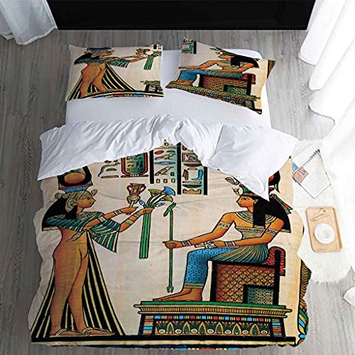 QZDUCN Fundas Nordicas Adultos Niños Y Niñas Super Suave Comodo Impresión Reina De Egipto Ropa De Cama Incluye 1 Funda De Edredón Y 2 Fundas De Almohada 240x220cm (para Cama 150)