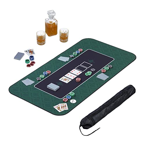 Relaxdays Alfombrilla Tapete de Póker 120x60cm, Texas Holdem, Casino, Mantel Mesa Póquer Grande, Antideslizante, Poliéster, Verde, Goma 50%, 120 x 60 cm