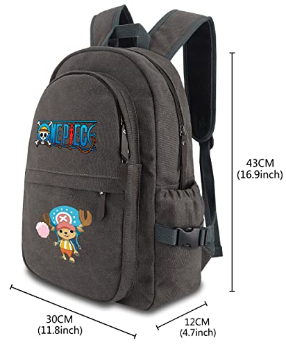 Roffatide Anime One Piece Mochila para Niños Niñas Tony Tony Chopper Bookbag Mochila de Lona Mochila Estudiante Gris Oscuro Mochila Universitaria B