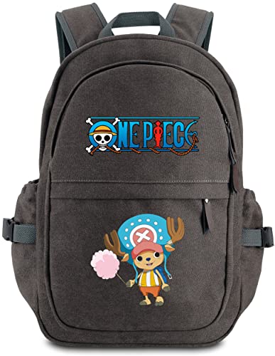 Roffatide Anime One Piece Mochila para Niños Niñas Tony Tony Chopper Bookbag Mochila de Lona Mochila Estudiante Gris Oscuro Mochila Universitaria B