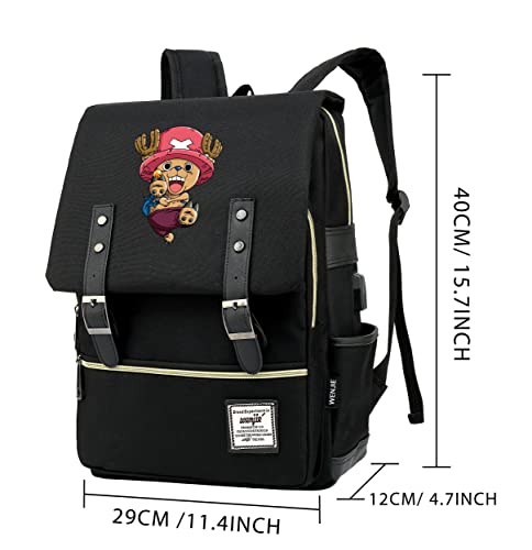 Roffatide Anime One Piece Mochilas Tony Tony Chopper Mochila Escolar 15.6'' Portátil Mochilas Mochila Negra de Negocios Bolsa de Viaje Daypack C