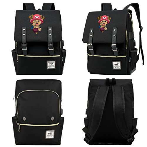 Roffatide Anime One Piece Mochilas Tony Tony Chopper Mochila Escolar 15.6'' Portátil Mochilas Mochila Negra de Negocios Bolsa de Viaje Daypack C