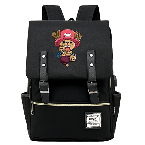 Roffatide Anime One Piece Mochilas Tony Tony Chopper Mochila Escolar 15.6'' Portátil Mochilas Mochila Negra de Negocios Bolsa de Viaje Daypack C