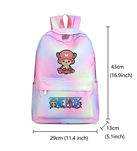 Roffatide One Piece Mochila Anime para Mujer Tony Tony Chopper Mochila Escolar Mochila para portátil de 15.6 Mochila Arco Iris Rosa para niñas A