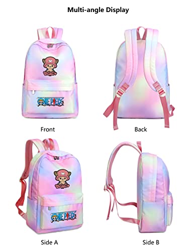 Roffatide One Piece Mochila Anime para Mujer Tony Tony Chopper Mochila Escolar Mochila para portátil de 15.6 Mochila Arco Iris Rosa para niñas A