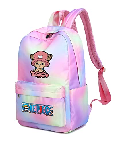 Roffatide One Piece Mochila Anime para Mujer Tony Tony Chopper Mochila Escolar Mochila para portátil de 15.6 Mochila Arco Iris Rosa para niñas A