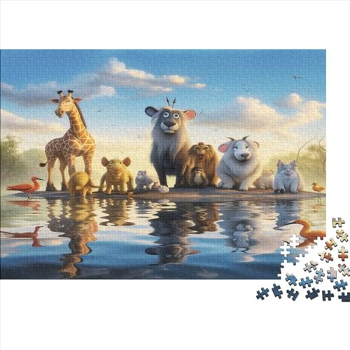 Rompecabezas de Madera de 300 Piezas con Reflejo de Animales para Adultos, Rompecabezas Rectangular Creativo, Juego de desafío para Ejercicios cerebrales, Regalo para niños, 300 Piezas (40x28 cm)