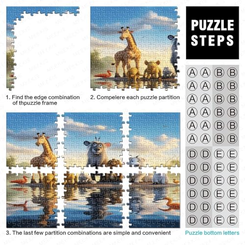 Rompecabezas de Madera de 300 Piezas con Reflejo de Animales para Adultos, Rompecabezas Rectangular Creativo, Juego de desafío para Ejercicios cerebrales, Regalo para niños, 300 Piezas (40x28 cm)