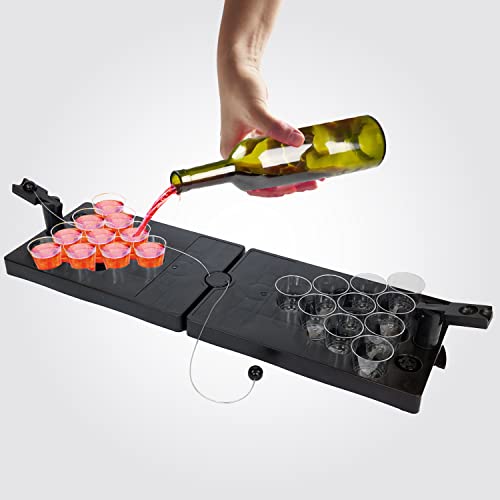 SHOTPONG Complemento Ideal para los Amantes del Beer Pong. Mini Beer Pong Ideal para Fiestas como Regalo o para Antes del Juego, el Juego de Beber Incluye 20 Vasos Redcups Shot Pong (Negros)