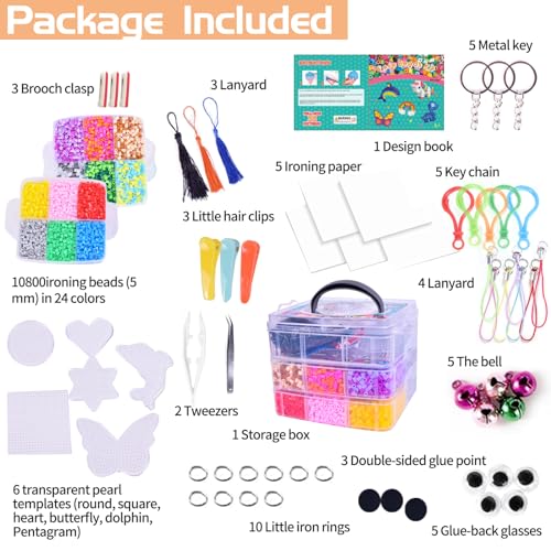 Shrubz cuentas para planchar, 10800 pcs Abalorios fusibles de 20 Colores, perlas fusibles combinación con caja de almacenamiento para Actividades Creativas y Manualidades Infantiles, Regalos, 5mm