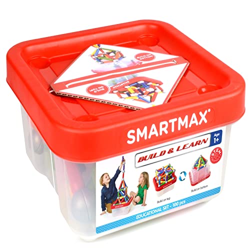 SmartMax - Build & Learn, Magnetic Discovery Construction Set with 2D & 3D Challenges, 100 pieces, 1+ Years