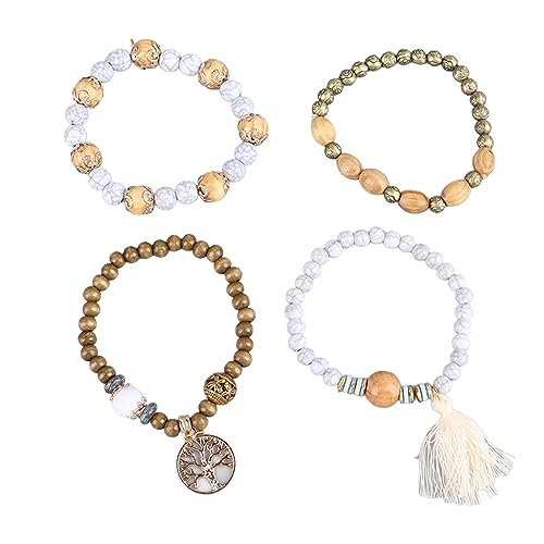 Sorandy 9 Juegos de Pulseras de Cuentas Bohemias de Madera para Mujeres y Niñas, Juego de Pulseras Apilables de árbol de la Vida, Coloridas Pulseras con Dijes Bohemios de Varias Capas