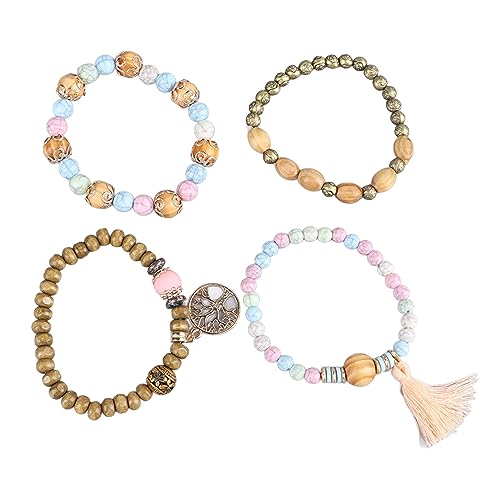 Sorandy 9 Juegos de Pulseras de Cuentas Bohemias de Madera para Mujeres y Niñas, Juego de Pulseras Apilables de árbol de la Vida, Coloridas Pulseras con Dijes Bohemios de Varias Capas