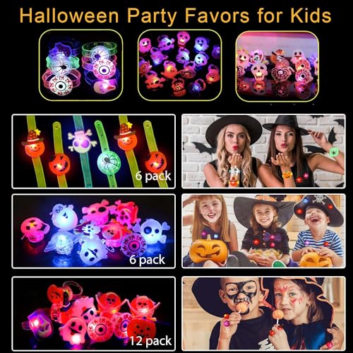 Sunshine smile Halloween Party Favors für Kinder,24 Pcs Partyartikel Set für Kinder,Kinder LED Flash Light Armband ,LED Leuchtspielzeug Partyartikel,LED Spielwaren Party,Ring,Armbänder,Broschen