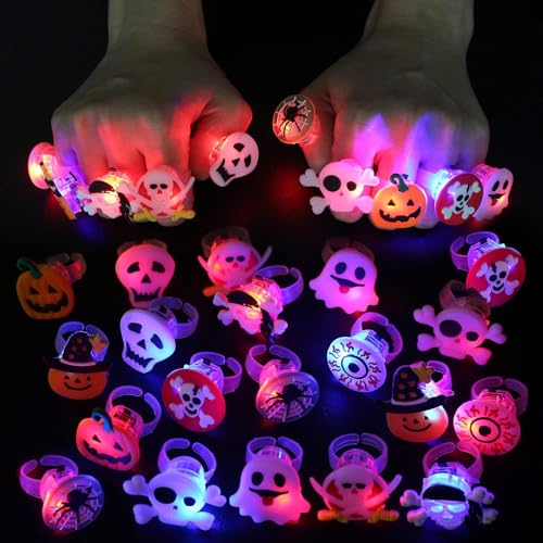 Sunshine smile Halloween Party Favors für Kinder,24 Pcs Partyartikel Set für Kinder,Kinder LED Flash Light Armband ,LED Leuchtspielzeug Partyartikel,LED Spielwaren Party,Ring,Armbänder,Broschen