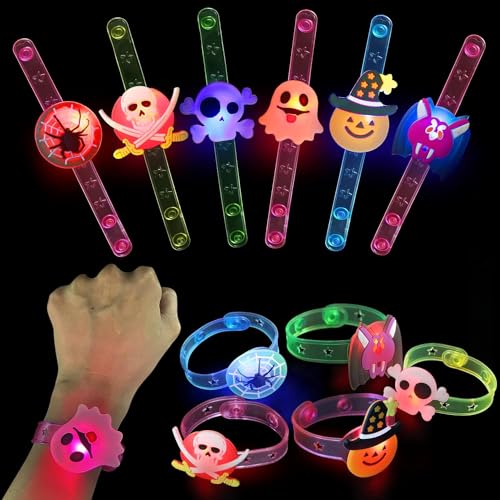 Sunshine smile Halloween Party Favors für Kinder,24 Pcs Partyartikel Set für Kinder,Kinder LED Flash Light Armband ,LED Leuchtspielzeug Partyartikel,LED Spielwaren Party,Ring,Armbänder,Broschen