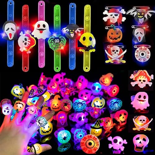 Sunshine smile Halloween Party Favors für Kinder,24 Pcs Partyartikel Set für Kinder,Kinder LED Flash Light Armband ,LED Leuchtspielzeug Partyartikel,LED Spielwaren Party,Ring,Armbänder,Broschen