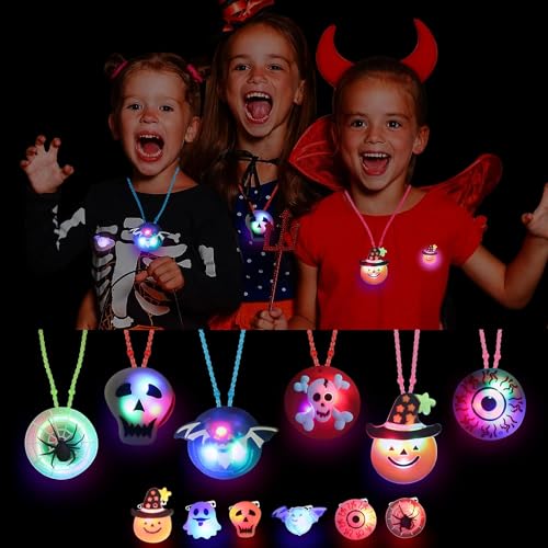 Sunshine smile Halloween Party Favors für Kinder,24 Pcs Partyartikel Set für Kinder,Kinder LED Flash Light Armband ,LED Leuchtspielzeug Partyartikel,LED Spielwaren Party,Ring,Armbänder,Broschen