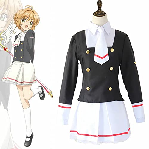 Syedeliso Anime, captores de cartas de Sakura KINOMOTO, disfraz de Cosplay Aldult, linda mujer Loli Sailor JK, uniforme Top, faldas, traje de corbata (Negro,S)