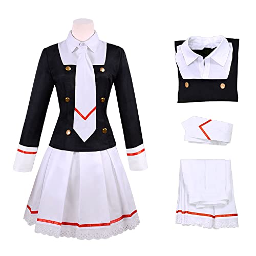 Syedeliso Anime, captores de cartas de Sakura KINOMOTO, disfraz de Cosplay Aldult, linda mujer Loli Sailor JK, uniforme Top, faldas, traje de corbata (Negro,S)