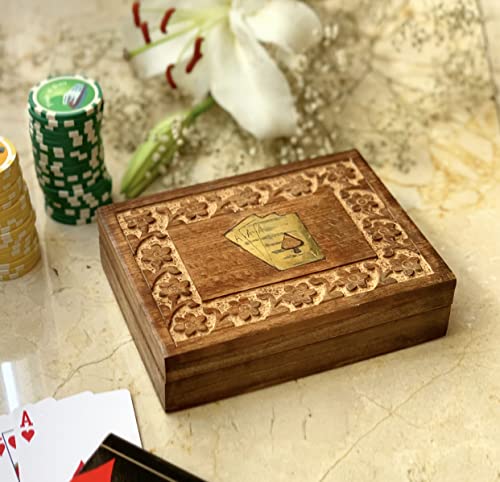 The Great Indian Bazaar Caja de Almacenamiento de Madera clásica Hecha a Mano con 2 Juegos de Cartas de Juego de 'Ace' Regalo de inauguración de la casa Regalo para él Ella