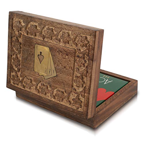 The Great Indian Bazaar Caja de Almacenamiento de Madera clásica Hecha a Mano con 2 Juegos de Cartas de Juego de 'Ace' Regalo de inauguración de la casa Regalo para él Ella