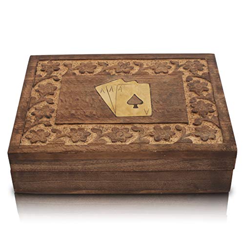 The Great Indian Bazaar Caja de Almacenamiento de Madera clásica Hecha a Mano con 2 Juegos de Cartas de Juego de 'Ace' Regalo de inauguración de la casa Regalo para él Ella