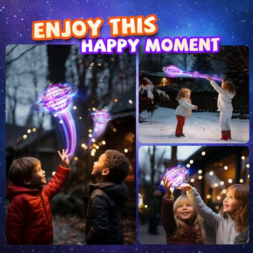 Tomzon Bolas Voladoras Juguetes, Bola Mágica, Spinner Hoverball Boomerang Flying Orb Ball, Mini Drone para Niños, LED Luz, 15 Minutos Vuelo, Voltear 3D USB Mini Dron, Regalo para Niños y Niñas Púrpura