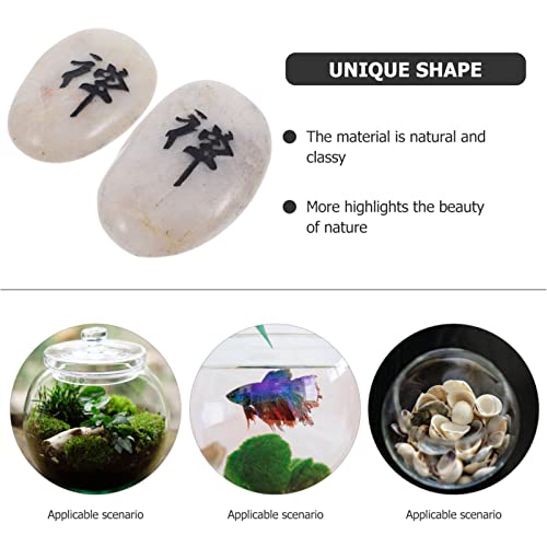 Toyvian Microdecoración Paisajística 2 Uds. Símbolo Kanji Piedras Grabadas Japonés Chan Han Hanja Personajes Feng Shui Zen Piedra Pulida Guijarro De Playa Natural Decoración Feng Shui