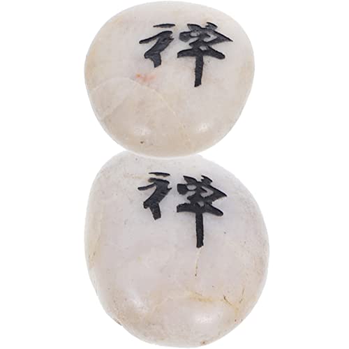 Toyvian Microdecoración Paisajística 2 Uds. Símbolo Kanji Piedras Grabadas Japonés Chan Han Hanja Personajes Feng Shui Zen Piedra Pulida Guijarro De Playa Natural Decoración Feng Shui