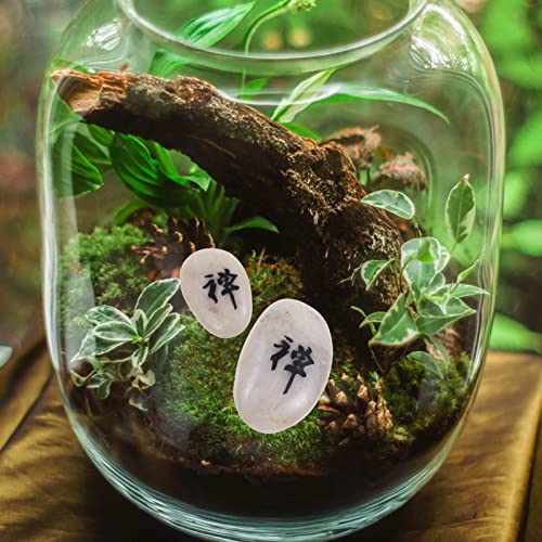 Toyvian Microdecoración Paisajística 2 Uds. Símbolo Kanji Piedras Grabadas Japonés Chan Han Hanja Personajes Feng Shui Zen Piedra Pulida Guijarro De Playa Natural Decoración Feng Shui