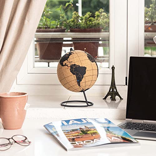 Tripvea® Globo terráqueo con Corcho + 342 Banderas de países del Mundo - Pegatinas de Banderas con chinchetas por la educación y organización de Viajes - Globo 20 cm