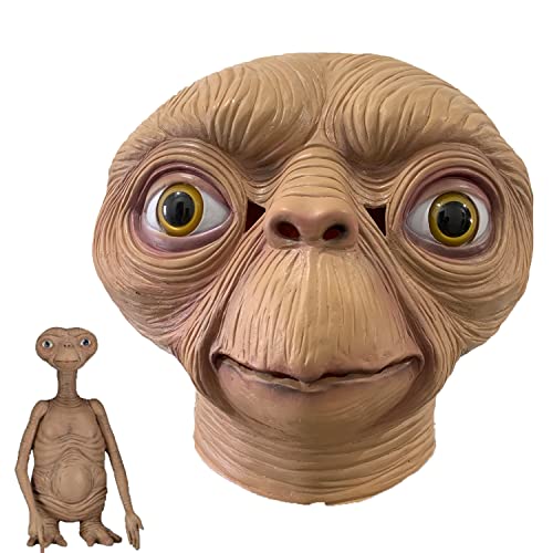 TZLCOS E.T - Casco de látex para disfraz de película de alienígena para Halloween, cosplay, color marrón