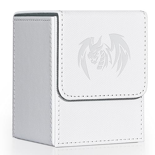 UAONO Caja de cartas para tarjetas Yugioh MTG, más de 100 fundas con 2 divisores para TCG CCG, caja de almacenamiento de tarjetas de piel sintética compatible con tarjetas coleccionables (blanco,