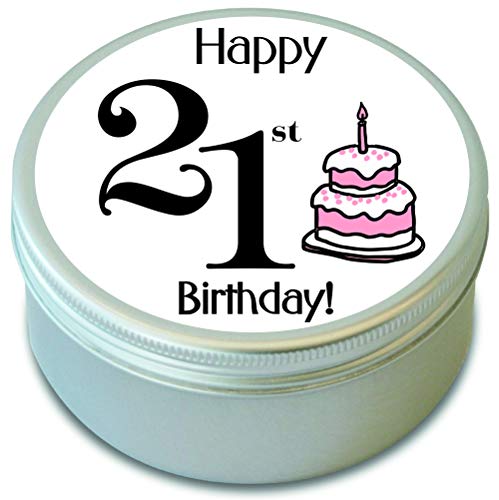 Vela aromática en lata para cumpleaños número 21, con texto en inglés "Happy 21st Birthday", 21 cumpleaños, lino blanco fresco, vela perfumada para celebración de 21 cumpleaños, 20 horas de combustión
