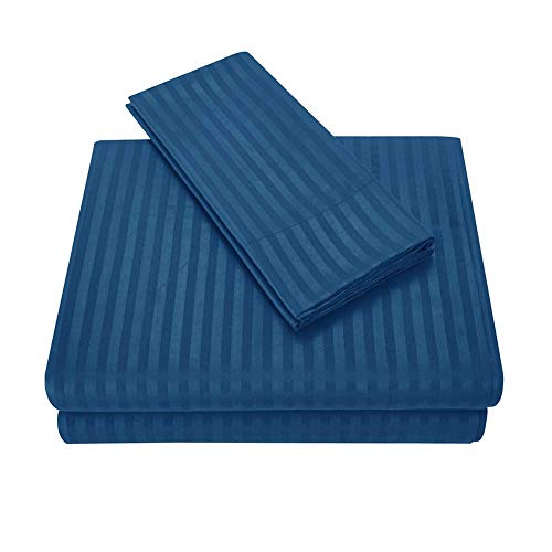 VIROYA Juego de Funda nórdica a Rayas de 4 Piezas, Juego de Cama de Hotel Transpirable, Microfibra Resistente a Las Arrugas, cómoda Reina Azul Reina Good