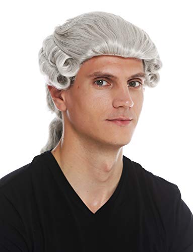 WIG ME UP- VK-31-59 Peluca para hombres histórica Barroco Renacimiento trenza gris claro señor noble caballero