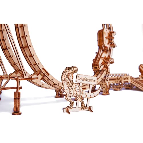 Wood Trick Roller Coaster 3D Wooden Puzzles for Adults and Kids to Build - Remote Control - 38 x 16.5 in - Dinosaurs Theme - Mechanical Wooden Model Kits for Adults and Kids - Electric Driven