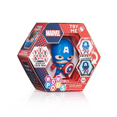 WOW! PODS Collection Avengers – Captain America, Figurine de Super-héros Lumineuse à tête branlante, Jouets et Cadeaux Officiels Marvel à Collectionner