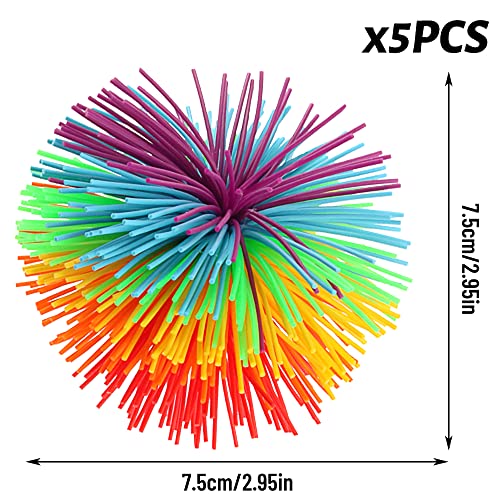 XiXiRan 5 Piezas Bola de Antiestrés Bola Que Rebota, Bolas de Hilos de Inquietud Sensorial, Funny Stretchy Noodle String Sensory Fidget Toys Stress Balls, Pom de Arcoiris Suave Bolas