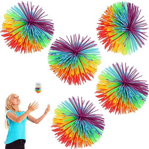 XiXiRan 5 Piezas Bola de Antiestrés Bola Que Rebota, Bolas de Hilos de Inquietud Sensorial, Funny Stretchy Noodle String Sensory Fidget Toys Stress Balls, Pom de Arcoiris Suave Bolas