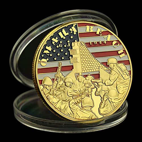 YAOWEN 2PCS The World War II The Normandy Invasion Souvenir Omaha Beach Commemoirative Coin Operation Overlord Gold Plated Challenge Coin